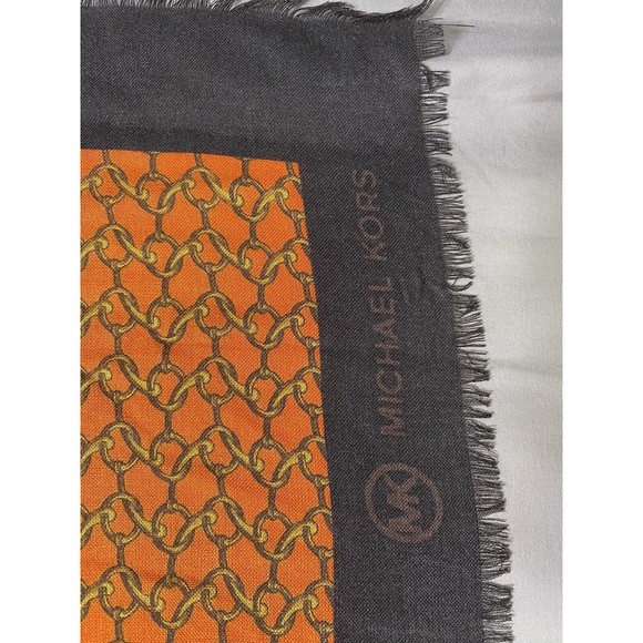 VTG Michael Kors Scarf Shawl Wrap Pashmina Orange Brown Gold Chain Link Pattern - Picture 3 of 6